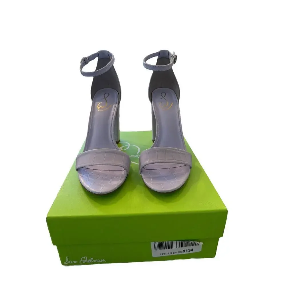Sam Edelman Women's Lilac Croc Embossed Leather Yaro Block Heel Sandal Size 11 M